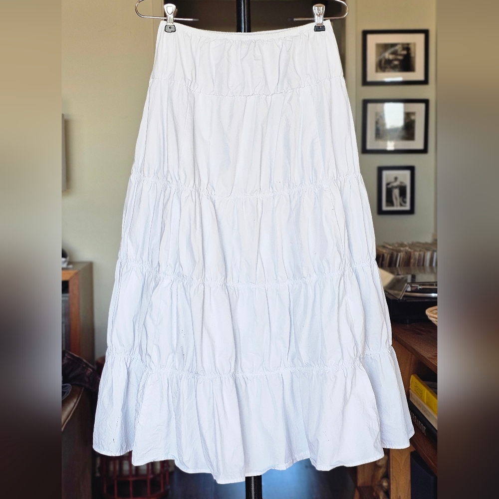 Ecote Shawna Poplin White Tiered Midi Skirt